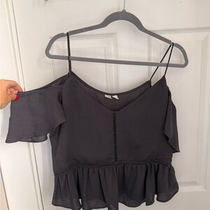 Melrose and Market Gray Asymmetrical Ruffled Peplum Blouse